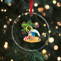 Xmas In Hawaii Crystal Glass Ornament Palm Tree Firework Santa At Beach Drinking Coconut TS09