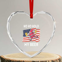 Xmas In Hawaii Heart Crystal Glass Ornament Ho Ho Hold My Beer Drunk Santa USA Flag - Wonder Print Shop