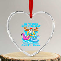 Xmas In July Relaxing Santa Heart Crystal Glass Ornament My Favorite Swimming Spot Is The North Pole - Wonder Print Shop