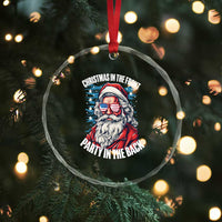 Xmas in the Front Party in the Back USA Patriotic Santa Crystal Glass Ornament TS09