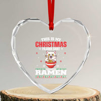 Xmas Kawaii Cat Ramen Heart Crystal Glass Ornament Powered By Ramen Japanese Noodle Anime Manga - Wonder Print Shop