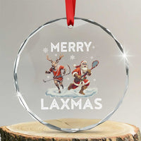 Xmas Lacrosse Crystal Glass Ornament Merry LAXMAS Santa Reindeer Lacrosse Player TS09