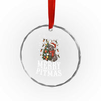 Xmas Pitbull Crystal Glass Ornament Funny Merry Pitmas Tree Hug TS12