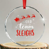Xmas Santa Reindeer Our Team Sleigh Crystal Glass Ornament TS09