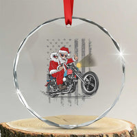 Xmas Santa Riding Motorbike Patriotic USA Crystal Glass Ornament TS09
