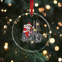 Xmas Santa Riding Motorbike Patriotic USA Crystal Glass Ornament TS09