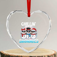 Xmas Snowman Heart Crystal Glass Ornament Chillin With My Snowmies Christmas Snowman - Wonder Print Shop
