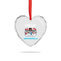 Xmas Snowman Heart Crystal Glass Ornament Chillin With My Snowmies Christmas Snowman - Wonder Print Shop