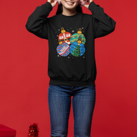 Retro Groovy Merry Christmas Ornament Ho Ho Ho Sweatshirt - Wonder Print Shop