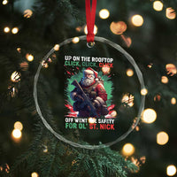 Xmas Veteran Crystal Glass Ornament Up On The Rooftop Click Click Click Santa Patriotic TS09