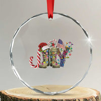 Xmas Veterans Crystal Glass Ornament Joy Candy Cane American Flag TS11
