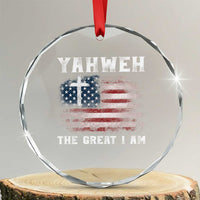 Yahweh The Great I Am Christian Faith Crystal Glass Ornament Vintage American Flag TS11