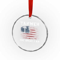Yahweh The Great I Am Christian Faith Crystal Glass Ornament Vintage American Flag TS11