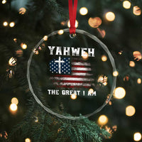 Yahweh The Great I Am Christian Faith Crystal Glass Ornament Vintage American Flag TS11
