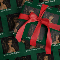 Yall Need Jesus Funny Doll Side Eye Meme Wrapping Paper Roll Sarcastic Southern Humor Religion Faith