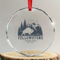 Yellowstone Bison Toss Est 2026 Crystal Glass Ornament Funny Sarcastic Tourist National Park Badge Graphic