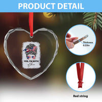 Yes I’m Both Puerto Rican American Heart Crystal Glass Ornament Messy Bun Boricua Woman Pride