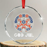 Yule God Jul Crystal Glass Ornament Folk Art Scandinavian Reindeers TS11