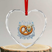 Zack Aufgebrezelt Oktoberfest Heart Crystal Glass Ornament Funny Bavarian Pretzel Edelweiss Blue - Wonder Print Shop
