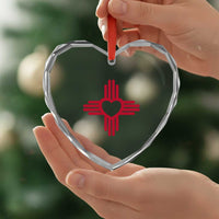 Zia Heart Symbol New Mexico Flag Shirt New Mexican Pride Heart Crystal Glass Ornament
