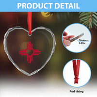 Zia Heart Symbol New Mexico Flag Shirt New Mexican Pride Heart Crystal Glass Ornament