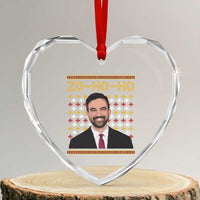 Zo Ho Ho Ugly Christmas Sweater Heart Crystal Glass Ornament Funny Zohran Mamdani Holiday - Wonder Print Shop