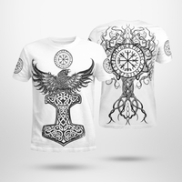 Viking Clothing Raven Hammer Vegvisir Yggdrasil Viking T Shirt RLT12 - Wonder Print Shop