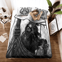 Black-and-white Viking quilt and pillow covers with bold helmet and shield graphic