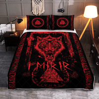 Viking Quilt Bed Set - Fenrir Wolf - Valknut and Rune - Viking Quilt Bedding Set RLT12 - Wonder Print Shop
