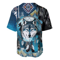 Native American Wolf Dreamcatcher Blue Baseball Jersey - Wonder Print Shop