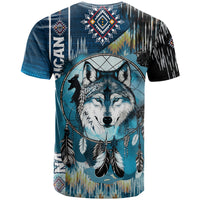 Native American Wolf Dreamcatcher Blue T Shirt - Wonder Print Shop