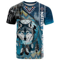 Native American Wolf Dreamcatcher Blue T Shirt - Wonder Print Shop