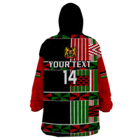 (Custom Text And Number) Kenya Rugby Sevens Kenyan Pattern Version Wearable Blanket Hoodie - Wonder Print Shop