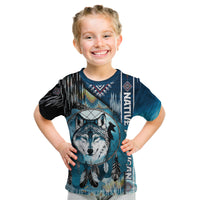 Native American Wolf Dreamcatcher Blue Kid T Shirt - Wonder Print Shop
