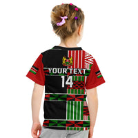 (Custom Text And Number) Kenya Rugby Sevens Kenyan Pattern Version Kid T Shirt - Wonder Print Shop