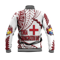 Tonga Emancipation Day Baseball Jacket Kupesi Pattern No.1 White LT9 - Wonder Print Shop
