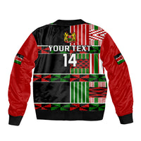 (Custom Text And Number) Kenya Rugby Sevens Kenyan Pattern Version Sleeve Zip Bomber Jacket - Wonder Print Shop
