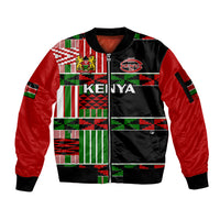 (Custom Text And Number) Kenya Rugby Sevens Kenyan Pattern Version Sleeve Zip Bomber Jacket - Wonder Print Shop