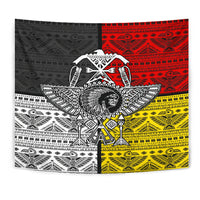 Multicolor native-style tapestry with chief headdress and bold geometric border