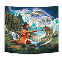 Wolves and Native Women Native American Tapestry LT10 - Wonder Print Shop