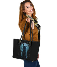 Viking Small Leather Tote Bag, Fenrir Viking Wolf and Moon RLT12 - Wonder Print Shop
