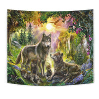 Native American Wolf Happiness Family In The Spring Forest Tapestry LT10 - Wonder Print Shop