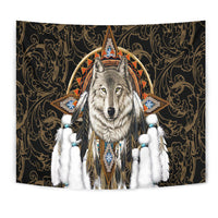 Wolf Dreamcatcher Feather Native American Tapestry LT10 - Wonder Print Shop
