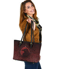 Viking Small Leather Tote Bag, Ethnic Odin Raven Red RLT12 - Wonder Print Shop