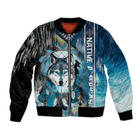 Native American Wolf Dreamcatcher Blue Bomber Jacket - Wonder Print Shop