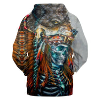 Native American Skull Chief With Wolf Headdress 3D Hoodie LT10 - Wonder Print Shop