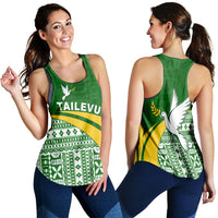 Tailevu Rugby Women Racerback Tank Fiji Rugby Tapa Pattern Green LT13 - Wonder Print Shop
