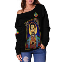 Ethiopia Proud Off Shoulder Sweater Haile Selassie I LT13 - Wonder Print Shop