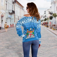 Bula Fiji Off Shoulder Sweater Tapa Pattern LT13 - Wonder Print Shop