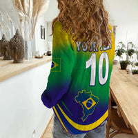 (Custom Text and Number) Brazil Football Women Casual Shirt Soccer 2022 World Cup Selecao Brasil Campeao Style Color Flag LT13 - Wonder Print Shop